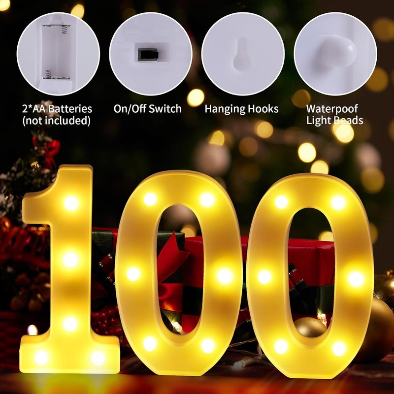 Funsky 100th Birthday Decorations for Women Men,100 Birthday Decorations for Centerpieces Table,100 Light Up Numbers Sign Led for Party Backdrop Wall Decor for Wedding Anniversary Home - Image 3